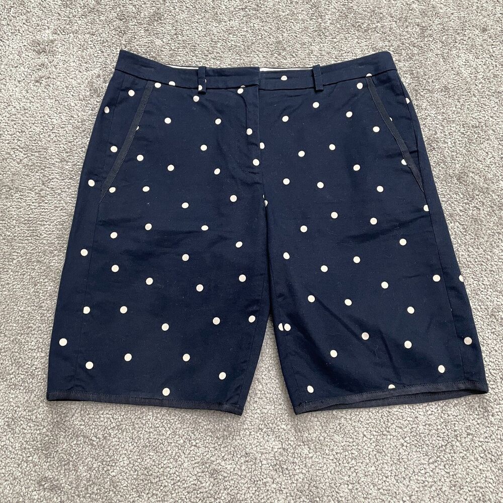 J.Crew Bermuda Shorts Womens 00 Navy Blue Polka Dots Pockets Mid Rise Casual